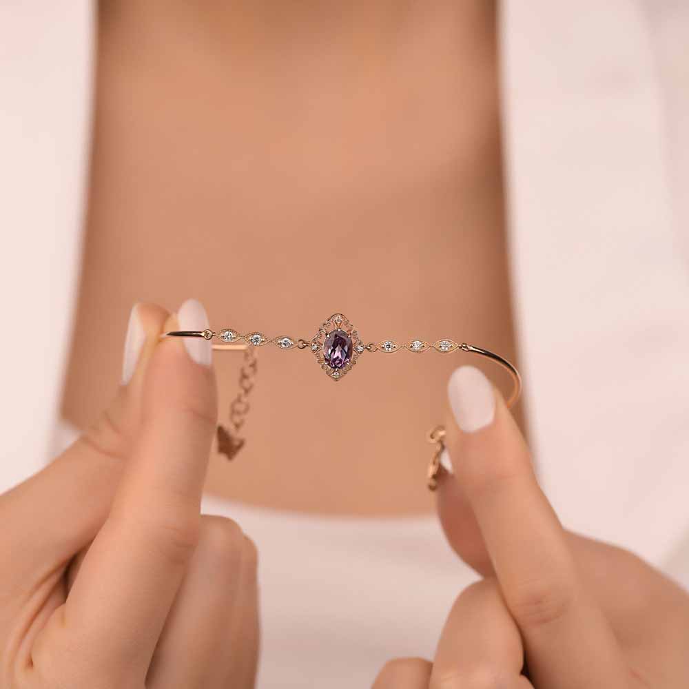 Özel Tasarım Bileklikler Lab Pırlanta Vintage Alexandrite Hediyelik Bileklik - FP05965