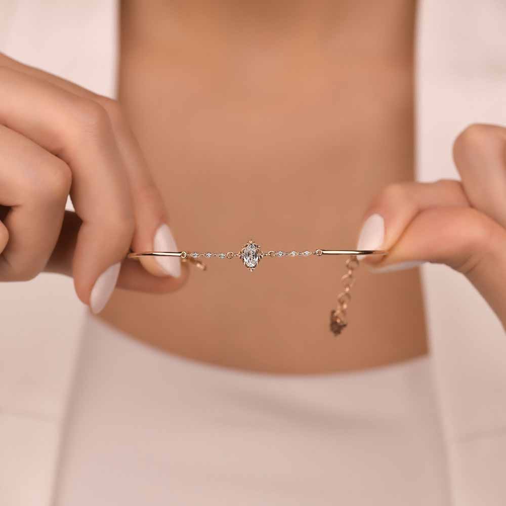 Laboratuvar Pırlanta Vintage Beyaz Topaz Hediyelik Bileklik