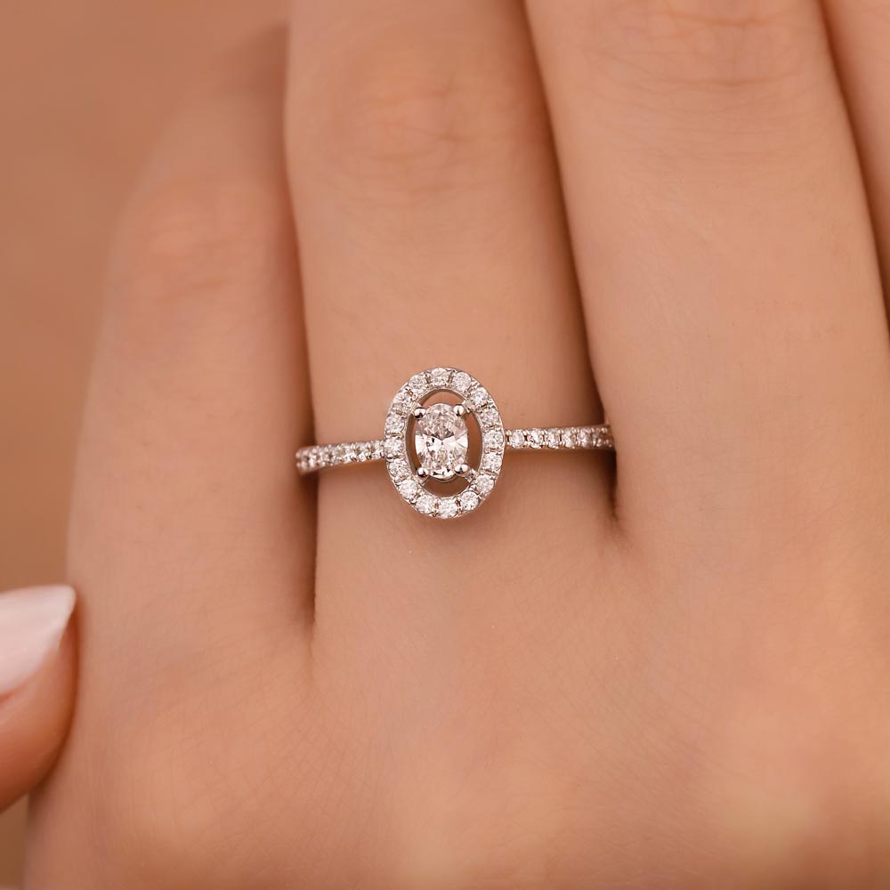 0,38 Karat Laboratuvar Pırlanta Oval Halo Tektaş Yüzük