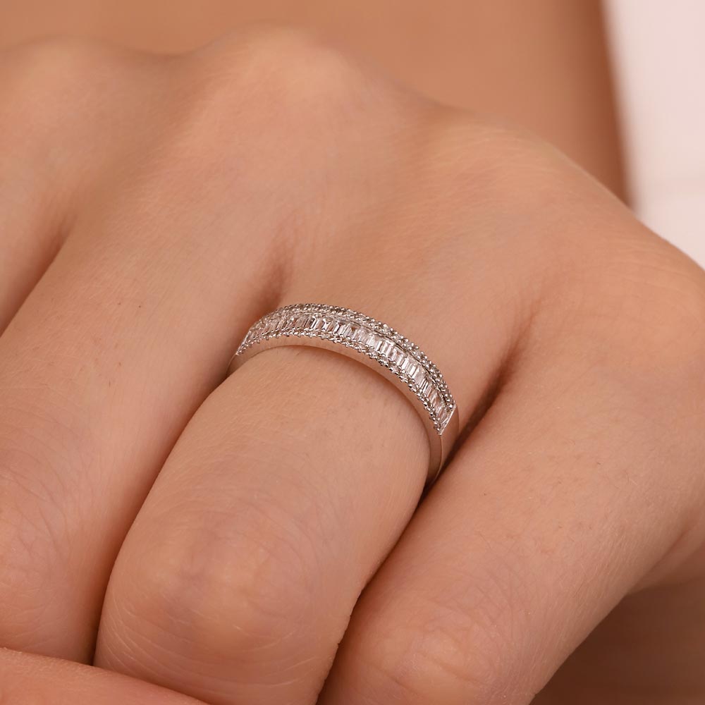 0,40 Karat Laboratuvar Pırlanta Özel Tasarım Baget Yarımtur Yüzük
