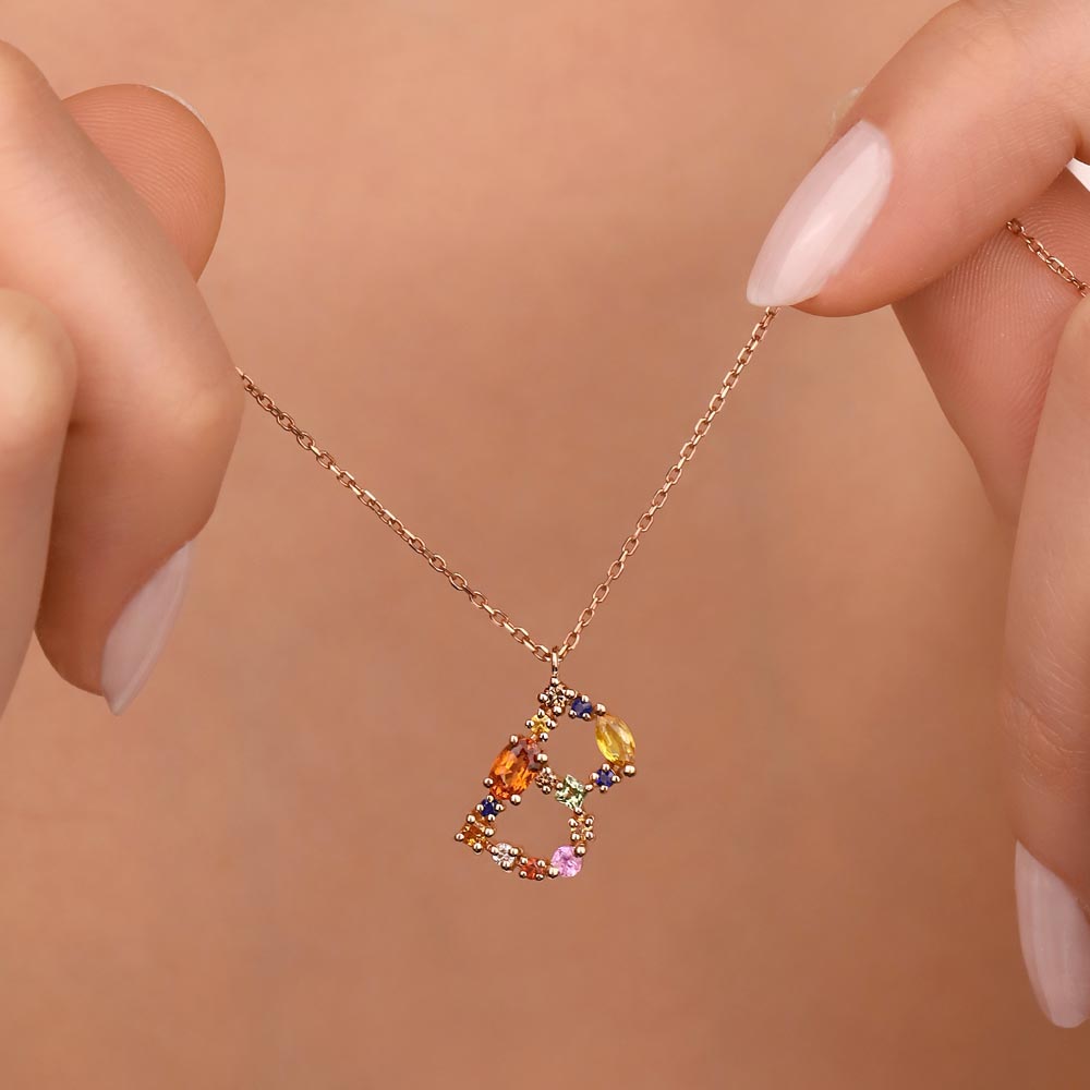 1,01 ct. Laboratuvar Pırlanta Safir Harf Kolye