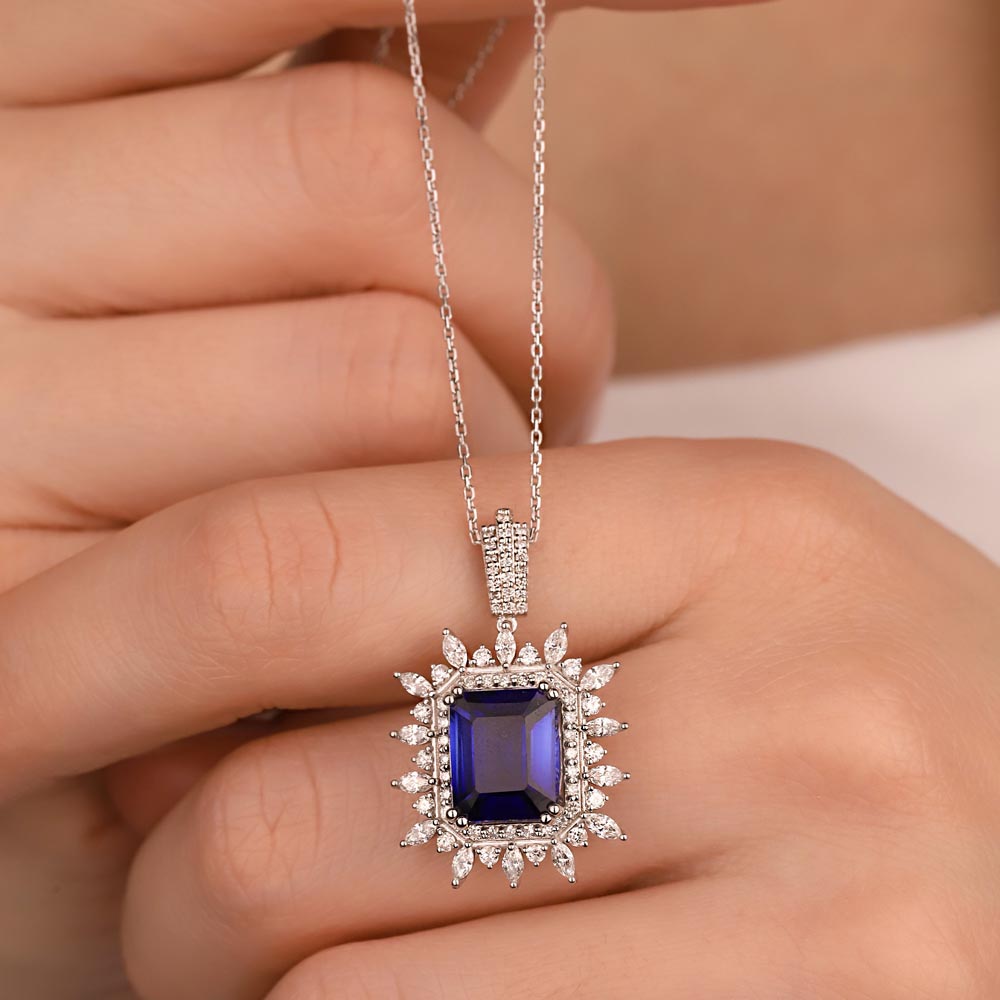7,00 Karat Laboratuvar Pırlanta Özel Tasarım Safir Kolye