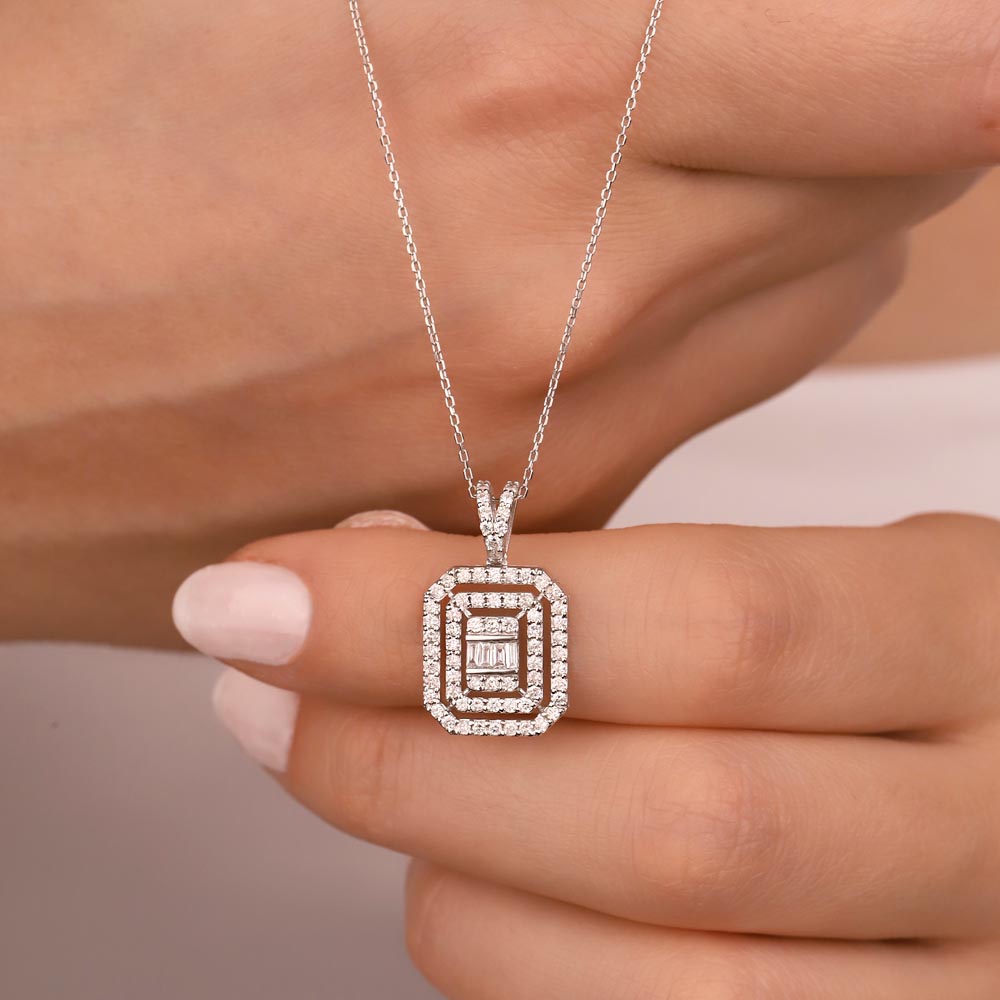 0,30 Karat Laboratuvar Pırlantalı Baget Taşlı Kolye