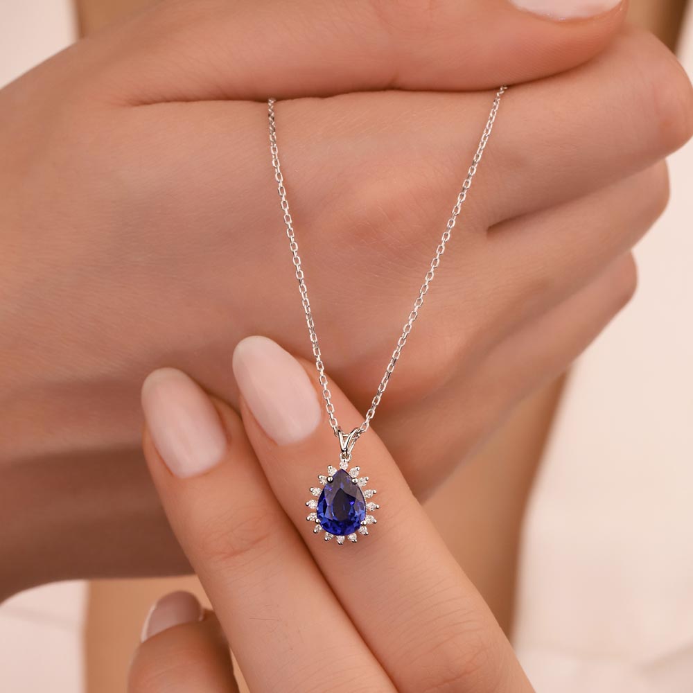 1,60 Karat Laboratuvar Pırlantalı Safir Taşlı Kolye