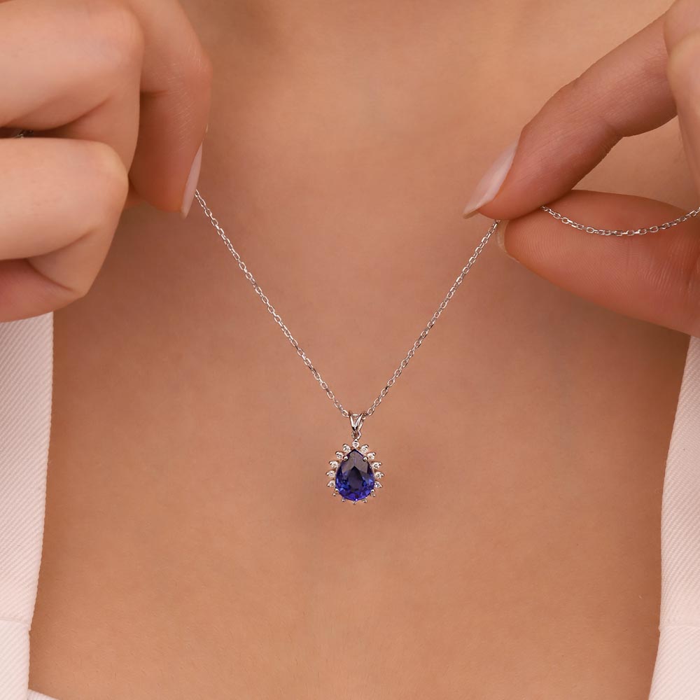 1,60 Karat Laboratuvar Pırlantalı Safir Taşlı Kolye