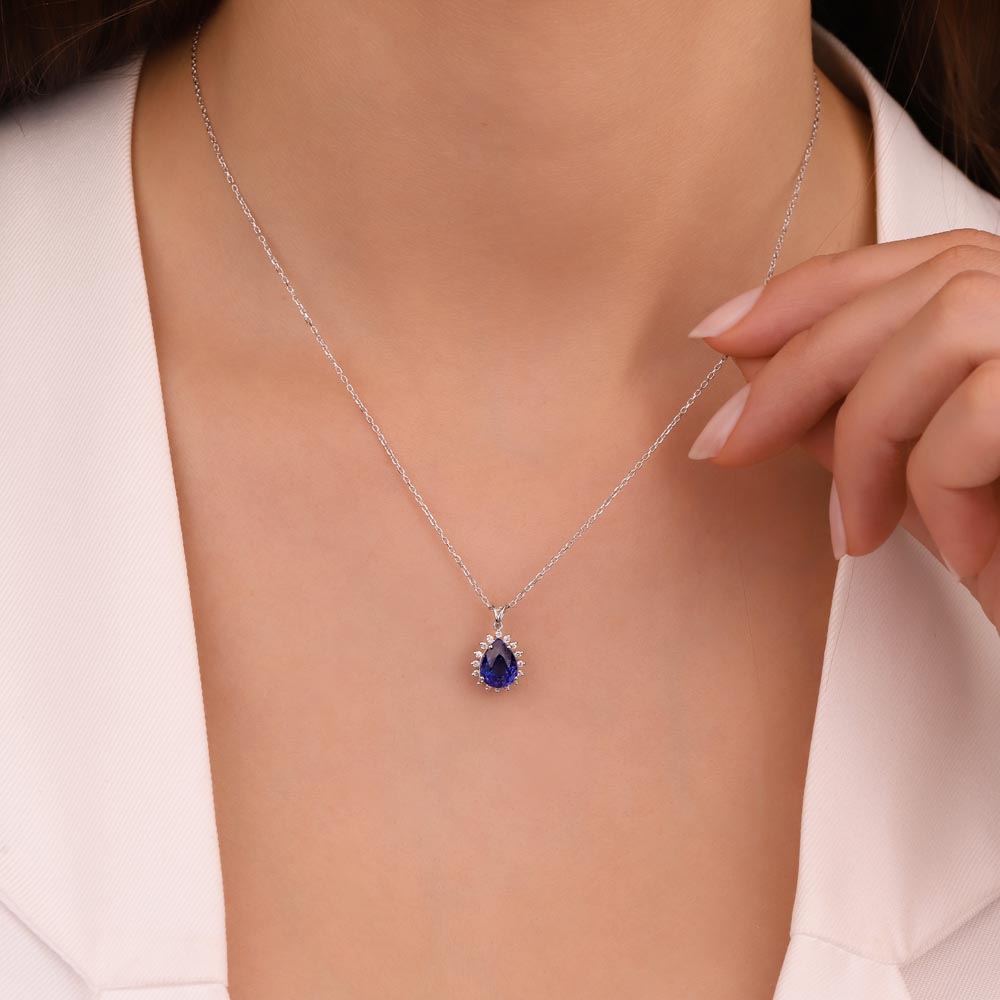 1,60 Karat Laboratuvar Pırlantalı Safir Taşlı Kolye