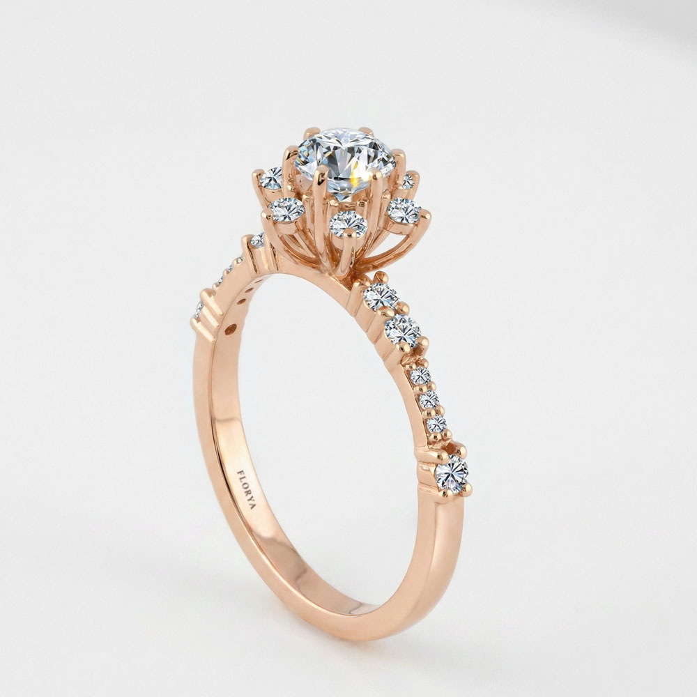 0,80 Karat Laboratuvar Pırlanta Oval Lotus Vintage Yüzük
