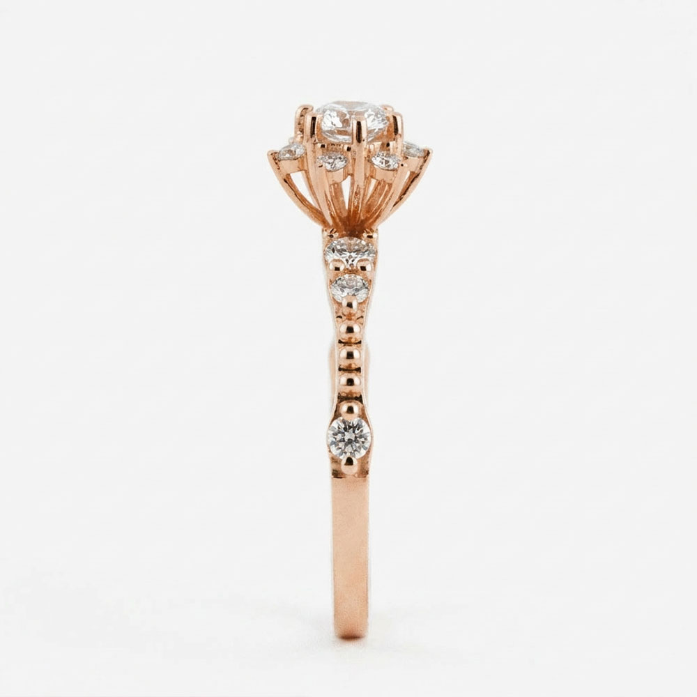 0,60 Karat Laboratuvar Pırlanta Oval Lotus Vintage Yüzük