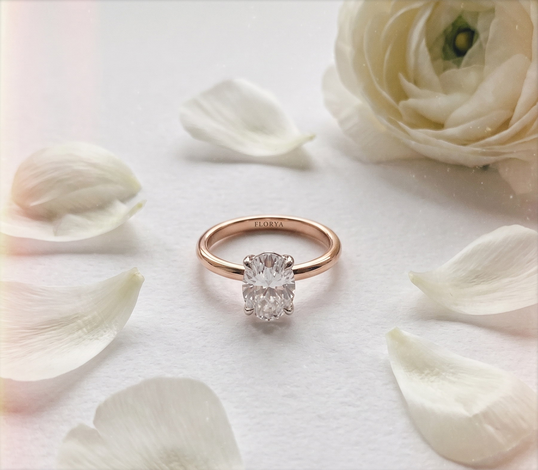 1,00 Karat IGI Sertifikalı Laboratuvar Pırlanta Oval Kesim Rose Gold Tektaş Yüzük