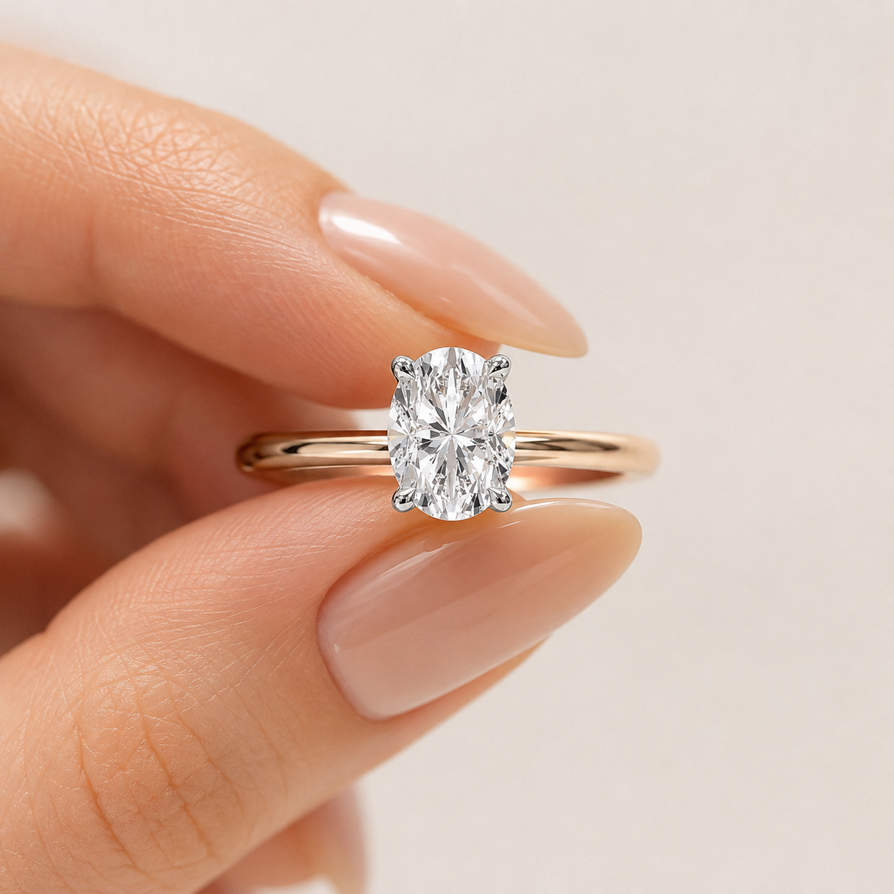 1,00 Karat IGI Sertifikalı Laboratuvar Pırlanta Oval Kesim Rose Gold Tektaş Yüzük