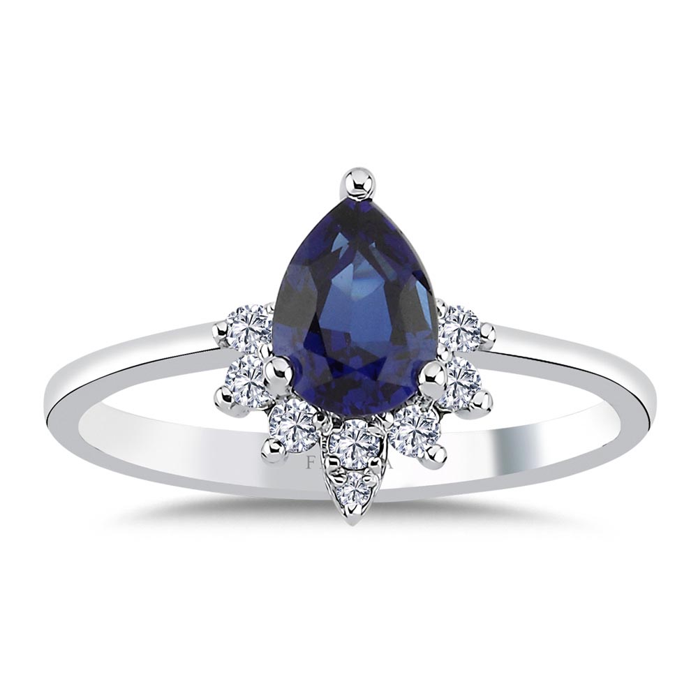 1,26 Karat Laboratuvar Pırlanta Damla Royale Safir Yüzük
