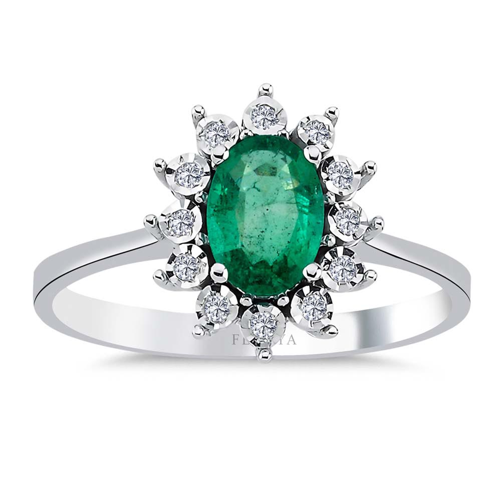 0,62 Karat Laboratuvar Pırlanta Oval Jasmine Zümrüt Yüzük