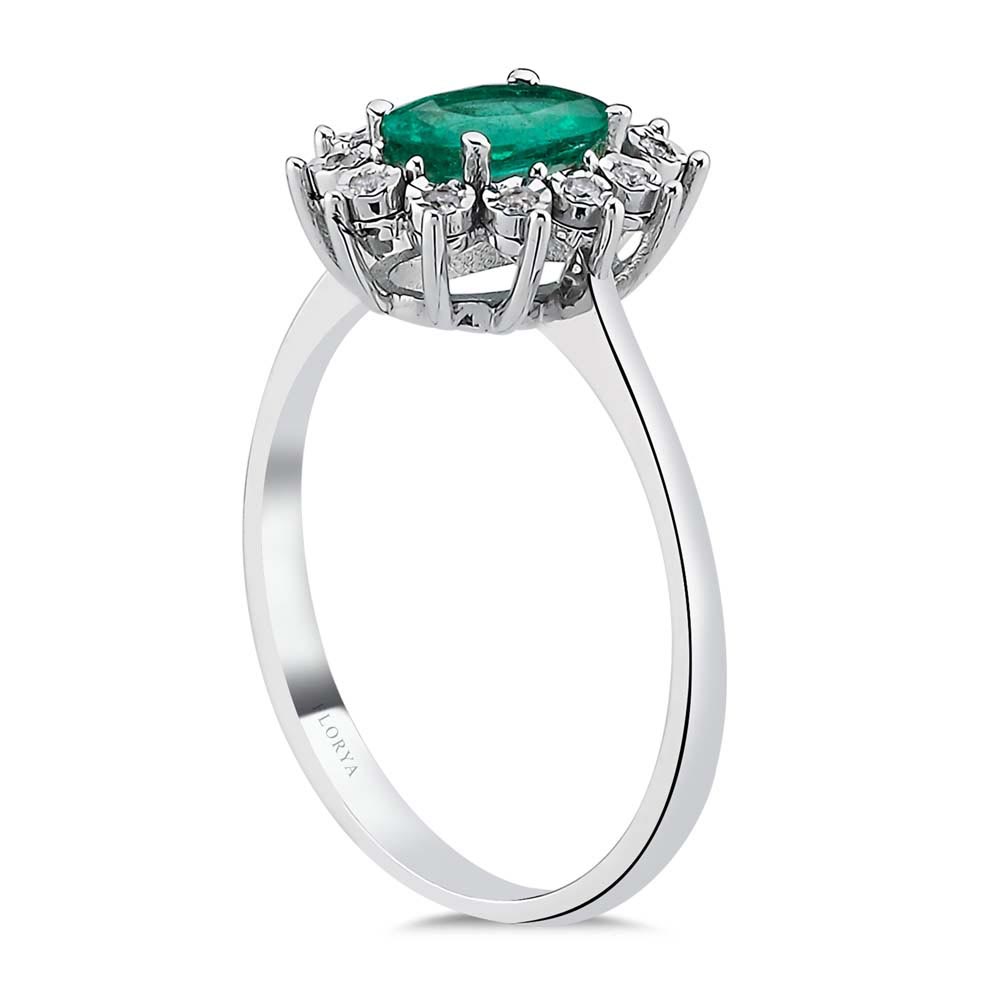 0,62 Karat Laboratuvar Pırlanta Oval Jasmine Zümrüt Yüzük