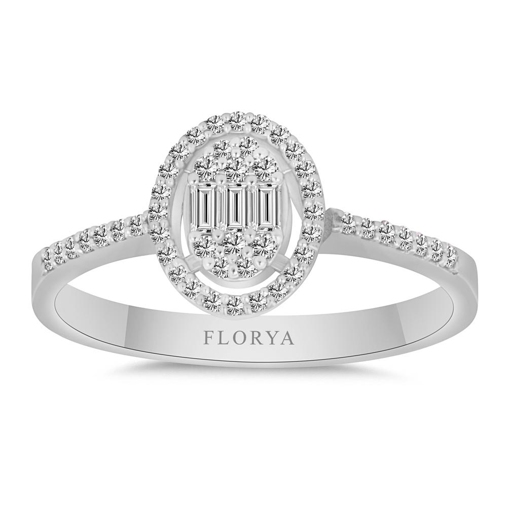 0.24 Karat Laboratuvar Pırlanta Oval Baget Yüzük