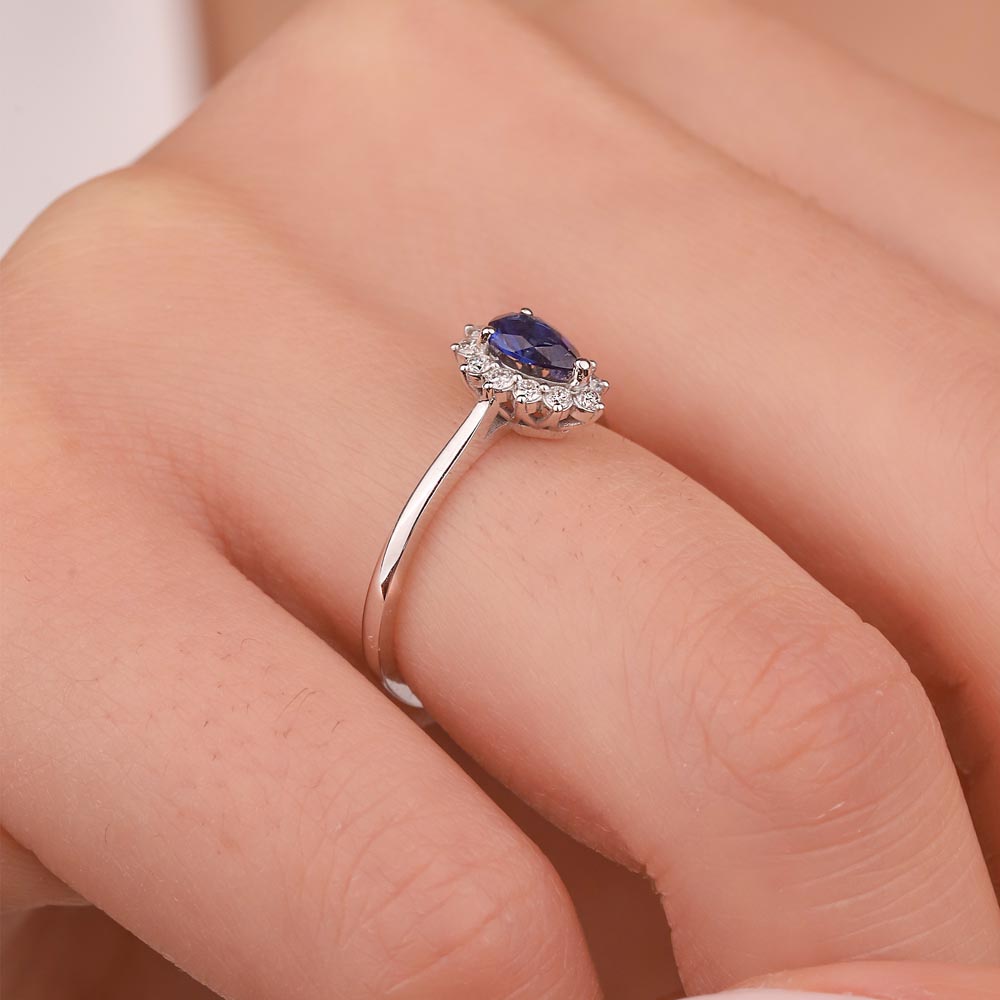 0,55 Karat Laboratuvar Pırlanta Damla Royale Safir Yüzük