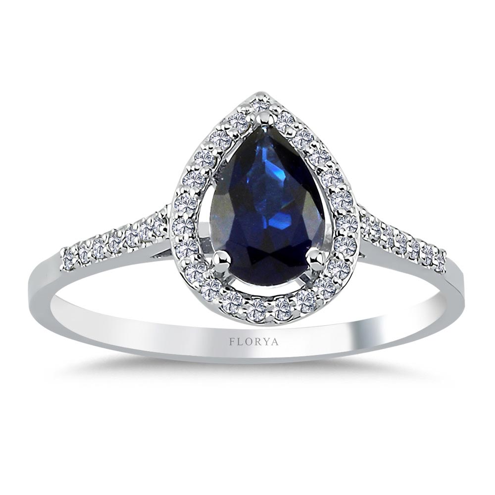 1,43 Karat Laboratuvar Pırlanta Damla Royale Safir Yüzük