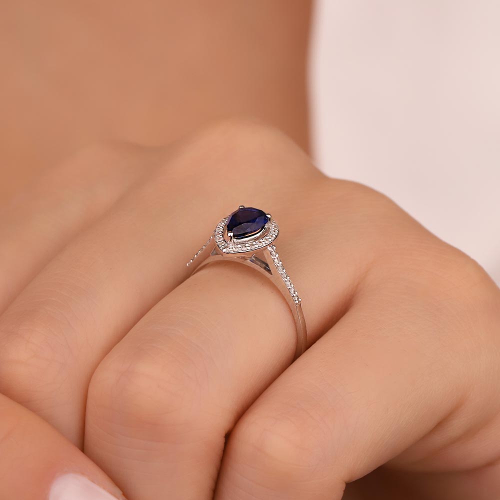 1,43 Karat Laboratuvar Pırlanta Damla Royale Safir Yüzük