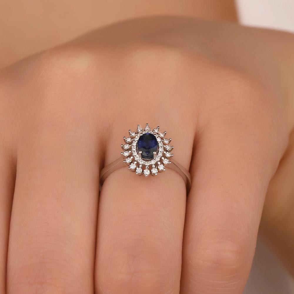1,07 Karat Laboratuvar Pırlanta Oval Royale Safir Yüzük